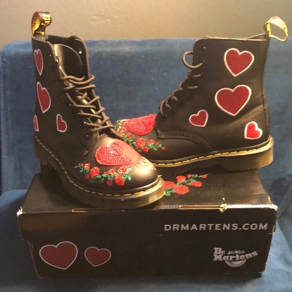 Dr. Martens Other - Dr. Martens Black Boots with Red Heart Embroidery